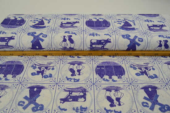 Cotton Canvas Fabric Digitally Printed&nbsp;Delft Blue Tiles