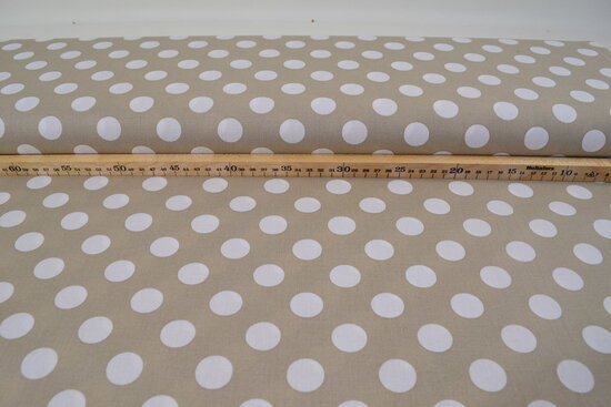 Cotton Printed Dots 2 cm Beige