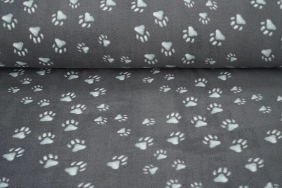 Printed fleece dog Paws Grey