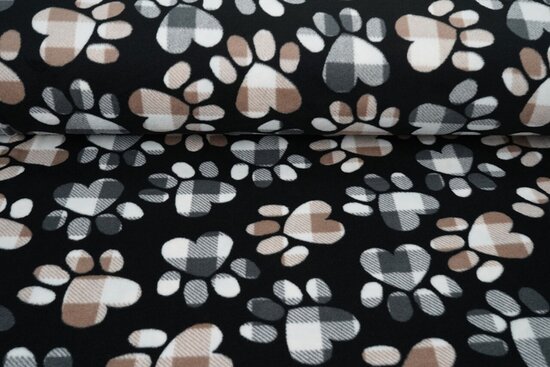 Printed Fleece Dog Paw Black